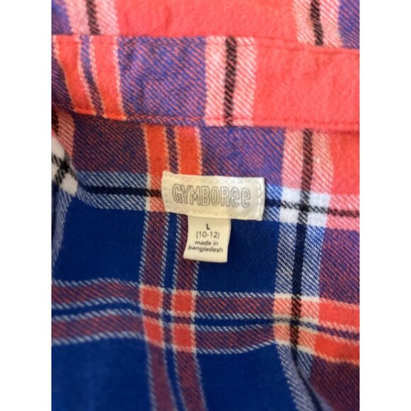 3 For $10 Gymboree Boys Large Plaid Long Sleeve Orange Blue Flannel Button Up - Picture 3 of 5